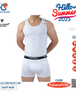 طقم حمالة وبوكسر سادة لون ابيض توكيل إيطاليانو